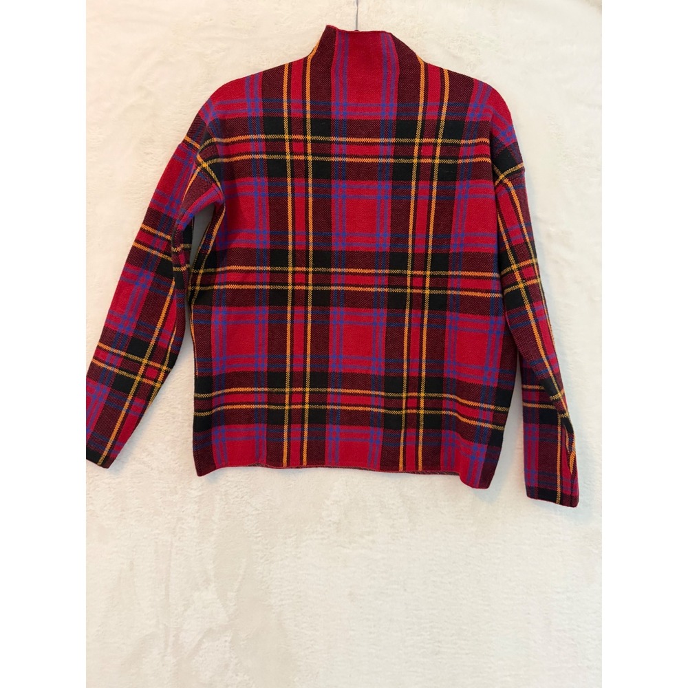 Tahari Red Plaid Mock Neck Sweater Womens Medium Tartan Knit Long Sleeve Top - Picture 1 of 7